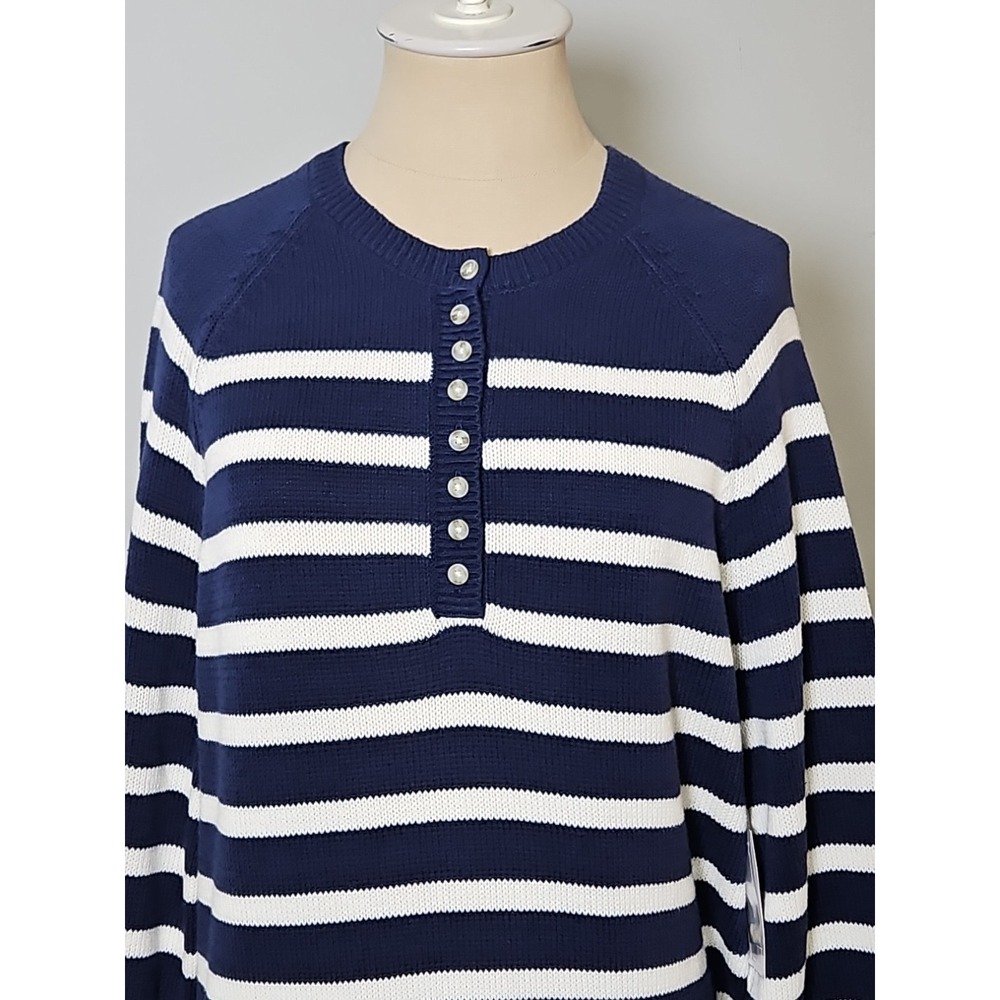 Sonoma Goods For Life Henley Sweater Dress In Navy White Stripe Size Small - Picture 3 of 10